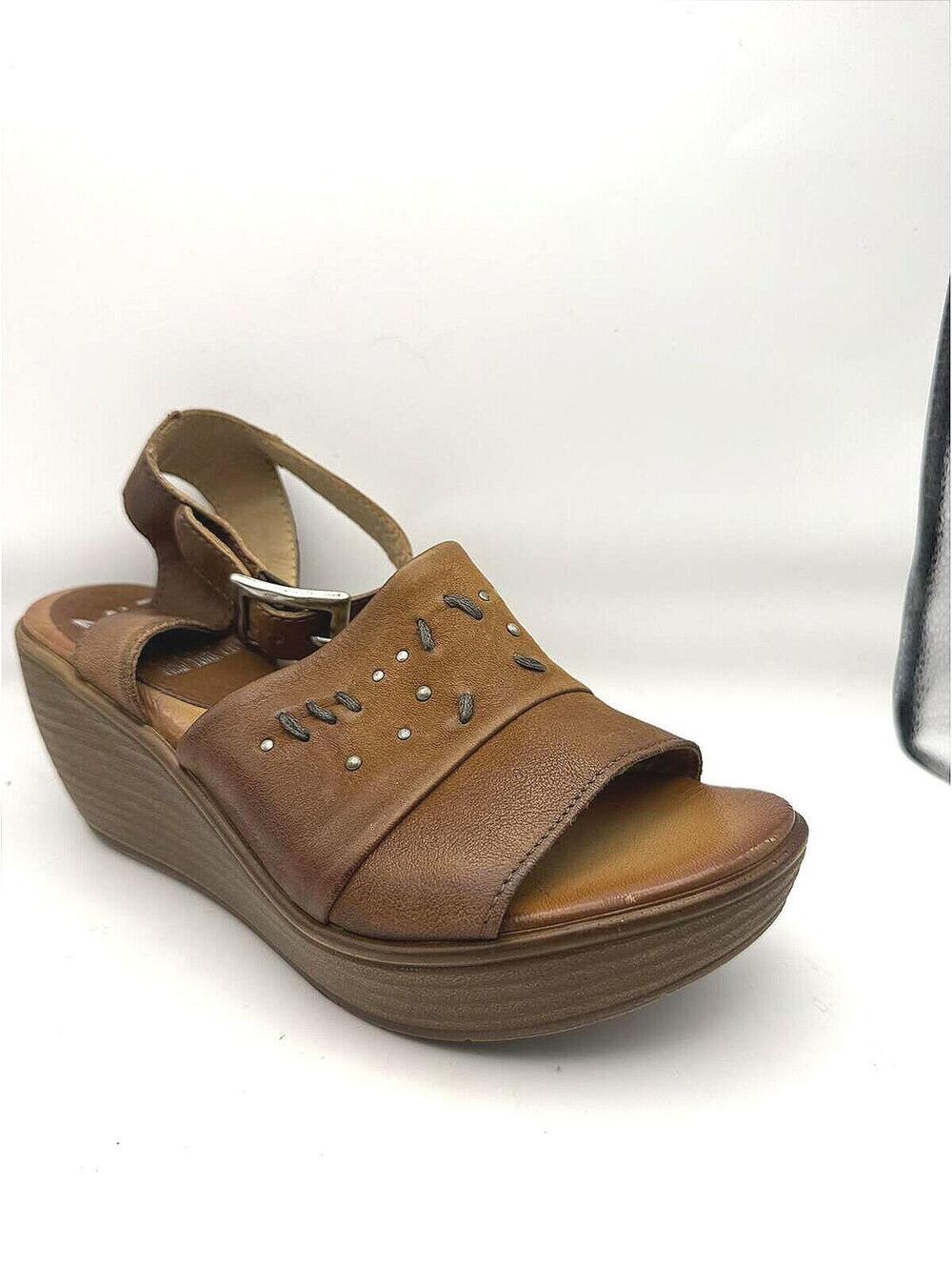 Miz Mooz Striking Wedge 36 Brown Wedge Sandals with Buckle Strap Size 6